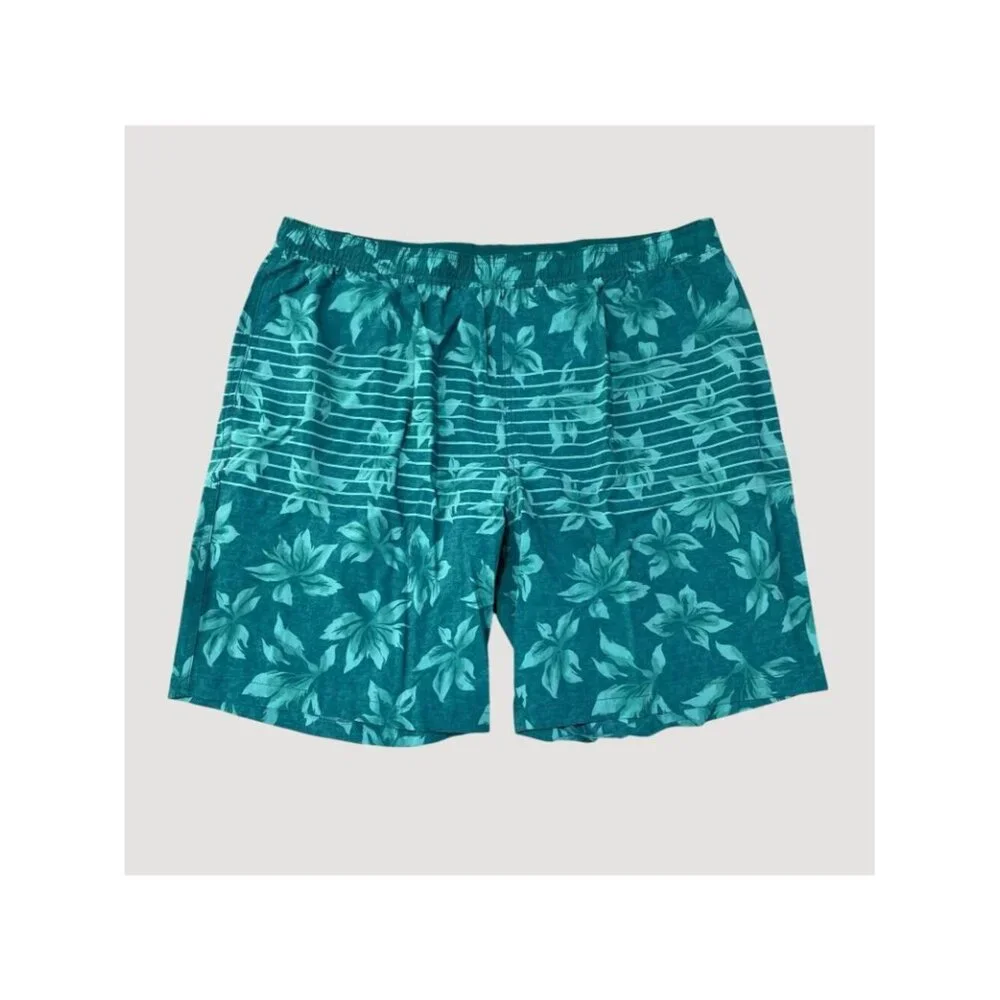 NWT Kirkland Signature Men's XXL Swim Shorts Teal Floral Print
